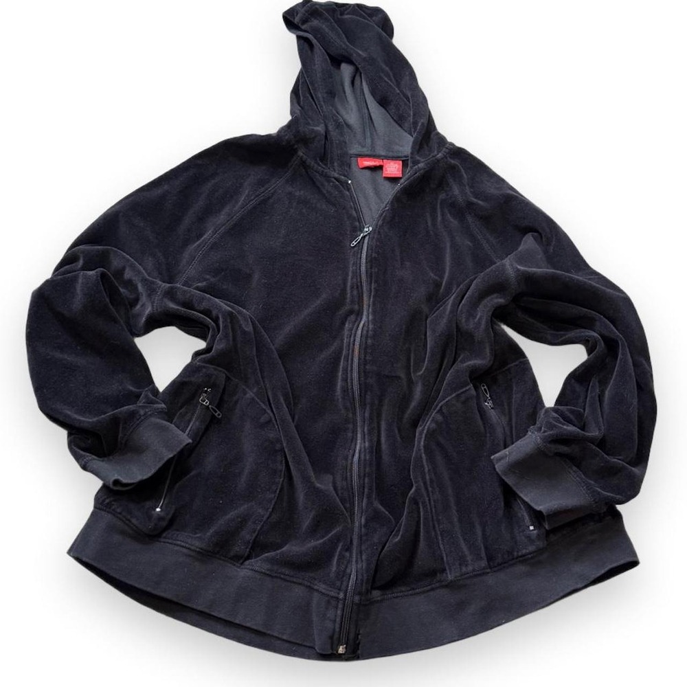 Vintage Y2K Mossimo Black Velour Zip Up Hoodie, Women's Size 2X